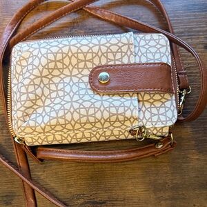 Mundi Brown and Cream Geometric Crossbody Bag